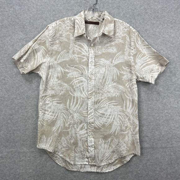 Perry Ellis Other - Perry Ellis Shirt Mens Medium Tan Floral Hawaiian Tropical Beach‎ Vacation Linen